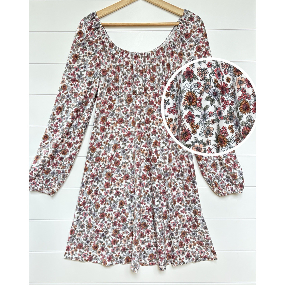 Ultra Flirt Floral Babydoll Dress M Long Sleeve Stretch Knit Boho Cottagecore